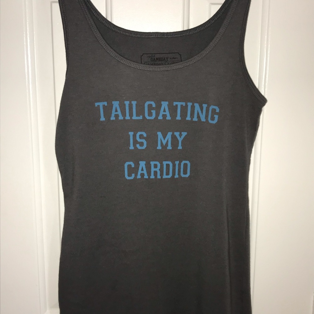 Tailgating is my Cardio grey tank top s m